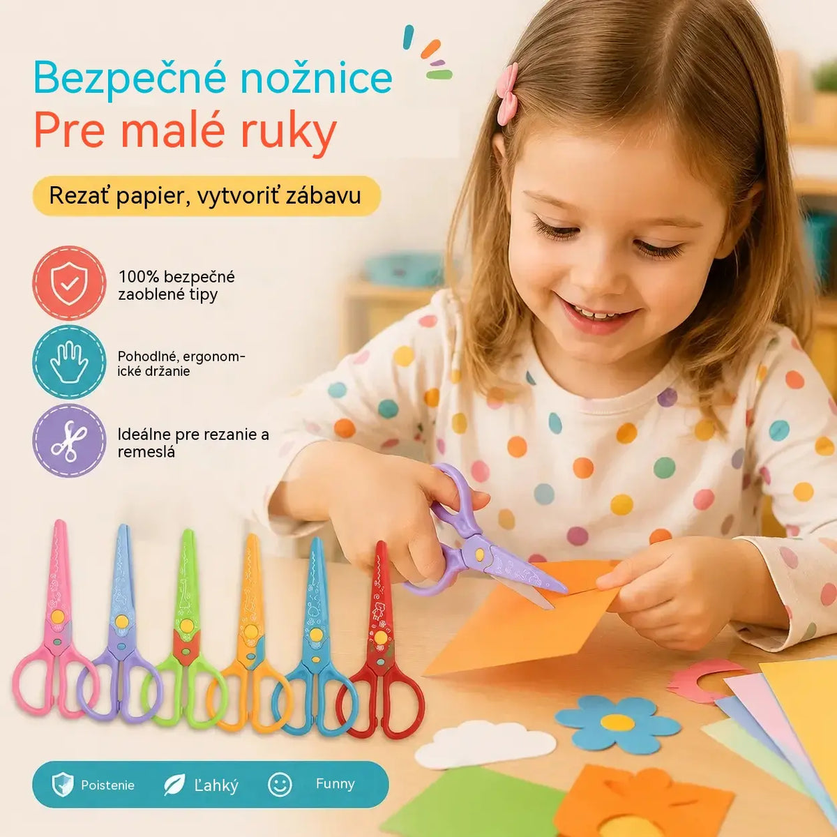 🥰【6 kusov - 6 rôznych tvarov】Len 20 eur✂️🌈Bezpečnostné nožnice pre deti (na stavbu svojpomocne)
