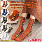 【5 párov】Nové dlhé ponožky z bavlny s retro kvetinovým vzorom, ideálne na jeseň a zimu