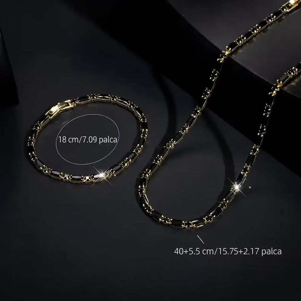 ✨ Čierno-zlatá súprava šperkov | Náhrdelník + náramok | Elegantný doplnok na každodenné aj slávnostné nosenie