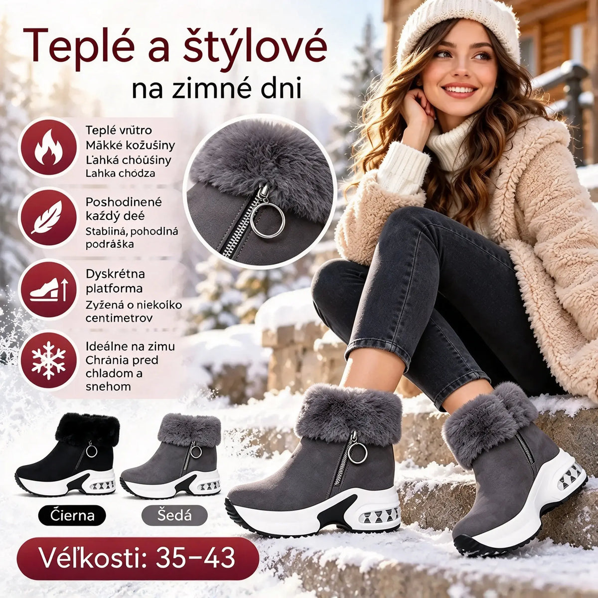 1 pár za 36 EUR.🔥😍【35 – 43】Dámska jesenná/zimná obuv s hrubou podrážkou, zateplená flísom – teplá a ležérna