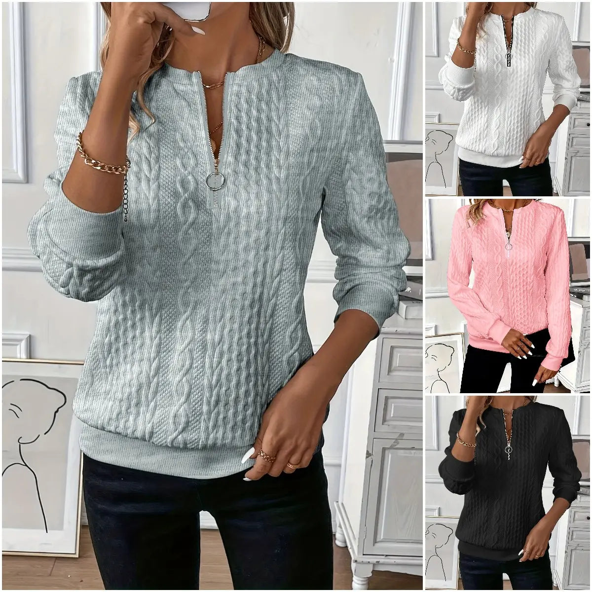 🎀🎀【Predáva sa ako teplé pečivo】🌸🌸🌸Ležérna prešívaná mikina na zips pre európske a americké ženy.