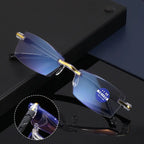1 pár za 19 € 🧐👓️ Elegantné okuliare na čítanie s ochranou proti modrému svetlu; bezrámový dizajn, ktorý znižuje únavu očí a predchádza vzniku krátkozrakosti; vhodné pre mužov aj ženy.