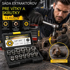 🛠️ Profesionálne riešenie na zaseknuté skrutky! Súprava vyťahovákov na poškodené matice a skrutky (14 kusov)! Mimoriadne odolná oceľ CrMo · Protišmykový profil · Vrátane praktického kufríka!