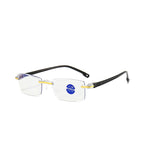 1 pár za 19 € 🧐👓️ Elegantné okuliare na čítanie s ochranou proti modrému svetlu; bezrámový dizajn, ktorý znižuje únavu očí a predchádza vzniku krátkozrakosti; vhodné pre mužov aj ženy.