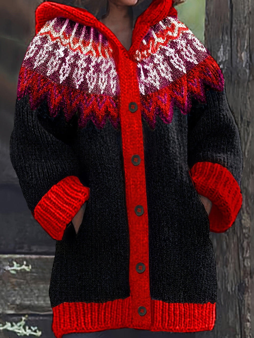 【S~5XL】✨Elegantná retro potlačená farebná bunda s kapucňou