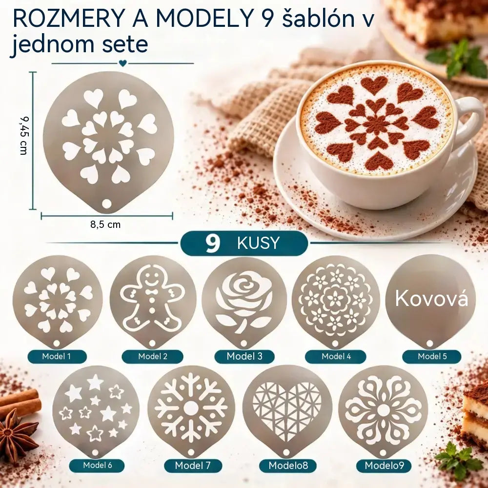 9 položiek za 22 eur☕ Nerezová oceľová forma na kávové latte art