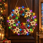 🎄💎 Vianočný veniec DIY s diamantmi, perlami a LED svetlami – 9 štýlov, akrylová doska, jednoduché tvorenie.